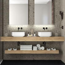 Plan de toilette pour 2 vasques COMPAKT P.51 L. sur-mesure 120.1-140cm Chêne africain - SALGAR Réf. 26066