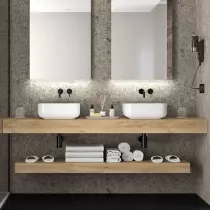 Plan de toilette pour 2 vasques COMPAKT P.51 L. sur-mesure 140.1-160cm Chêne africain - SALGAR Réf. 26067