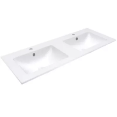 Plan double vasque ASTRAL Solid Surface 121cm (2 trous de robinet) Blanc mat - DECOTEC R�f. 1799131