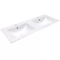Plan double vasque ASTRAL Solid Surface 121cm (2 trous de robinet) Blanc mat - DECOTEC R&eacute;f. 1799131