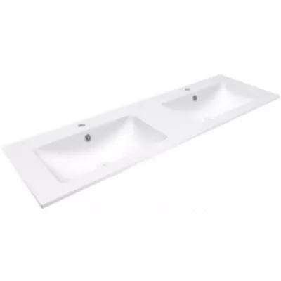 Plan double vasque ASTRAL Solid Surface 151cm Blanc mat (2 trous de robinet) - DECOTEC R�f. 1799161