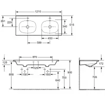 Plan double vasque c&eacute;ramique 121cm perc&eacute; 2 trous de robinet Blanc brillant - JACOB DELAFON R&eacute;f. EXBZ112-Z-00