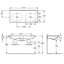 Plan double vasque c&eacute;ramique 121cm sans trou de robinet Blanc brillant - JACOB DELAFON R&eacute;f. EXBZ102-Z-00