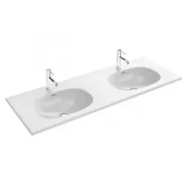 Plan double vasque c&eacute;ramique 141cm perc&eacute; 2 trous de robinet Blanc brillant - JACOB DELAFON R&eacute;f. EXBY112-Z-00