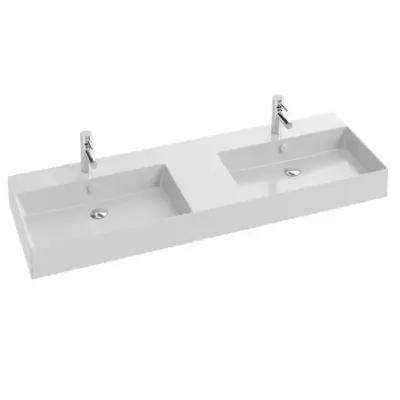 Plan double vasque c�ramique 141cm perc� 2 trous de robinet Blanc brillant - Jacob Delafon R�f. EXX112-00