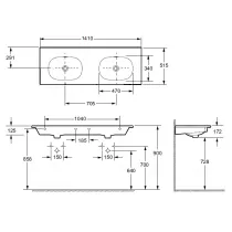 Plan double vasque c&eacute;ramique 141cm sans trou de robinet Blanc brillant - JACOB DELAFON R&eacute;f. EXBY102-Z-00