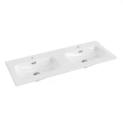 Plan double vasque C�ramique Equinoxe L121 Blanc brillant - 2 trous - DECOTEC R�f.1798241