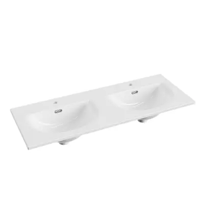 Plan double vasque C�ramique STELLARIS L121 Blanc brillant - DECOTEC R�f.1798141