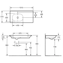 Plan-vasque c&eacute;ramique 101cm perc&eacute; 1 trou de robinet Blanc brillant - JACOB DELAFON R&eacute;f. EXCA112-Z-00