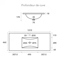 Plan vasque Cérès 121x46cm céramique Blanc - OZE Réf. VAS-1200CER-SC