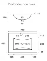 Plan vasque Cérès 71x46cm céramique Blanc - OZE Réf. VAS-700CER