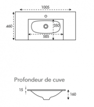 Plan vasque Cinea 100.5x46cm non percé MineralMarmo Blanc brillant - O\'DESIGN Réf. VAS-CIN1000B-NP