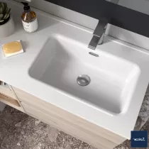 Plan vasque CONSTANZA 121cm c&eacute;ramique blanc brillant coquette &agrave; gauche / vasque &agrave; droite - SALGAR 97065