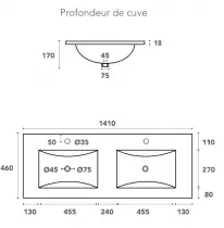 Plan vasque double Cérès 141x46cm Blanc - OZE Réf. VAS-1400CER