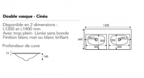 Plan vasque double Cinea 120.5x46cm non percé MineralMarmo Blanc brillant - O\'DESIGN Réf. VAS-CIN1200B-DVNP