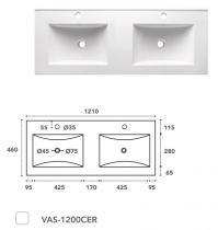 PLAN VASQUE DOUBLE EN CERAMIQUE POUR MEUBLE 1200 - OZE Réf. VAS-1200CER