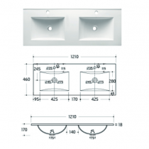 PLAN VASQUE DOUBLE EN CERAMIQUE POUR MEUBLE 1200 Ozé Réf. VAS-1200CER-N