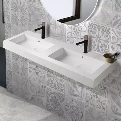 Plan vasque double Era 140x46cm Blanc mat - O\'DESIGN R�f. VAS-CINEA1400M-DV