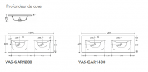 Plan vasque double Garance 121x46cm céramique Blanc - O\'DESIGN Réf. VAS-GAR1200