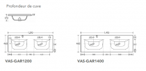 Plan vasque double Garance 141x46cm céramique Blanc mat - O\'DESIGN Réf. VAS-GAR1400-BM