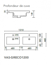 Plan vasque double Grego 121x46.5cm céramique Blanc - O\'DESIGN Réf. VAS-GRECO1200