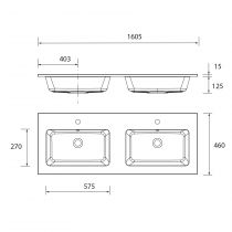 Plan-vasque double VILNA 160cm MINERALSOLID MAT 1605 x 460 x 15 mm - SALGAR Réf. 97056