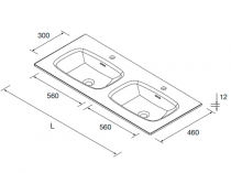 Plan vasque Lago sur mesure 160-180cm avec 2 vasques 56cm Solid surface Blanc mat - SALGAR Réf. 97579