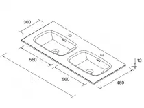 Plan vasque Lago sur mesure 180.1-200cm avec 2 vasques 56cm Solid surface Blanc mat - SALGAR Réf. 97580