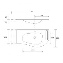 Plan vasque MAM 129cm percé 1 trou à droite + porte serviette Solid surface - SALGAR 97399