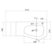 Plan vasque Mam 150cm percé 1 trou à droite Solid surface - SALGAR Réf. 91123