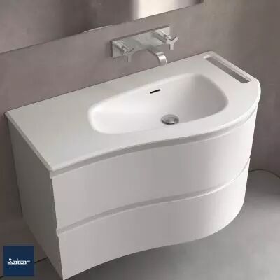 Plan vasque MAM 90cm perc� 1 trou � droite + porte serviette Solid surface - SALGAR 97398