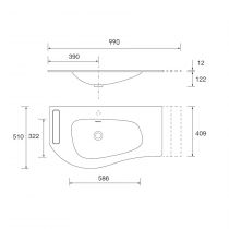 Plan vasque MAM 90cm percé 1 trou à gauche + porte serviette Solid surface - SALGAR 97395