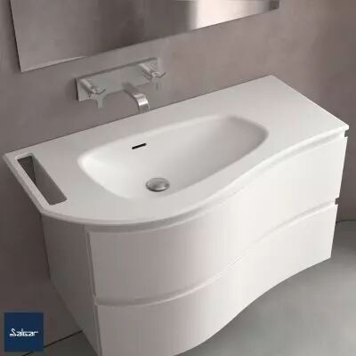 Plan vasque MAM 90cm perc� 1 trou � gauche + porte serviette Solid surface - SALGAR 97395