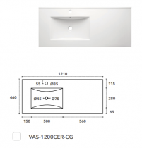 PLAN VASQUE SEUL EN CERAMIQUE 1 CUVE A GAUCHE POUR MEUBLE 1200 - OZE Réf. VAS-1200CER-CG