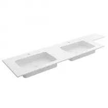 Plan vasque sur mesure NAILA 150.1-180cm 2 profondeurs avec 2 vasques Solid surface Blanc mat - SALGAR Réf. 97552