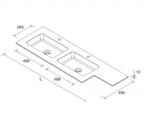 Plan vasque sur mesure NAILA 150.1-180cm 2 profondeurs avec 2 vasques Solid surface Blanc mat - SALGAR Réf. 97552