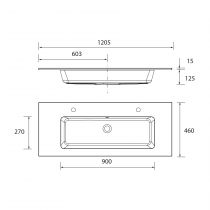 Plan vasque VILNA 1205 un vasque, deux robinet, sans siphon ni bonde de vidage clic-clac MINERALSOLID MAT 1205 x 460 x 15 mm - S