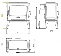 Poêle à bois / charbon TAI 11kW avec porte latérale - DOVRE Réf. TAI55M