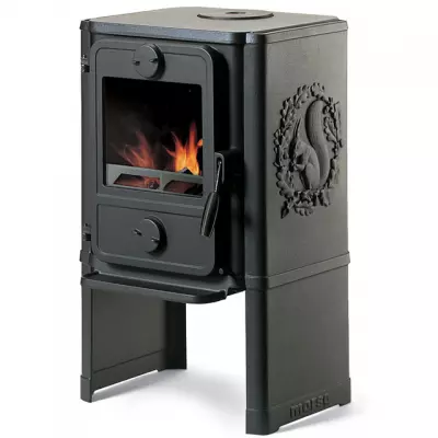 Po�le � bois 1442 5kW fonte Noir / d�cor �cureuil - MORS� R�f. 6414-6721
