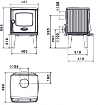 Poêle à bois 325 CB 6kW laqué Noir - DOVRE Réf. ROCK500WB/B