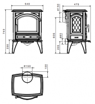 Poêle à bois 540W 6.5kW fonte laquée Noire - DOVRE Réf. 540W
