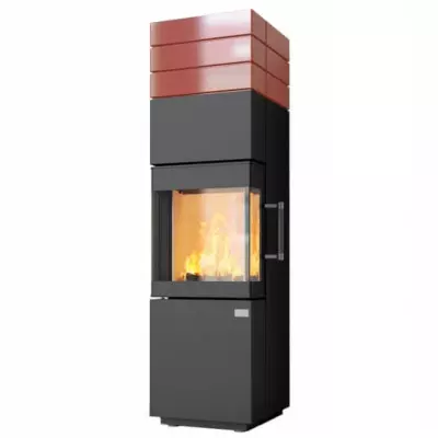Po�le � bois 6kW fa�ade noire + habillage c�ramique - HARK r�f. 140 ECOPLUS