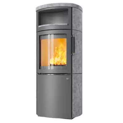 Po�le � bois 8kW fa�ade grise + habillage c�ramique ou st�atite - HARK r�f. 44-5.8GT ECOPLUS