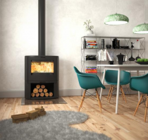 Poêle à bois Bow 9kW fonte laquée Noir sur coffre - DOVRE Réf. BOW/WB