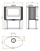 Poêle à bois Bow 9kW fonte laquée Noir sur coffre - DOVRE Réf. BOW/WB