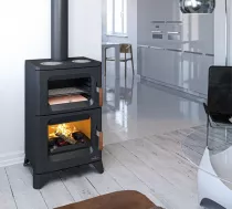 Poêle à bois Bronpi Hilton C 14kW Anthracite avec plaques de cuisson