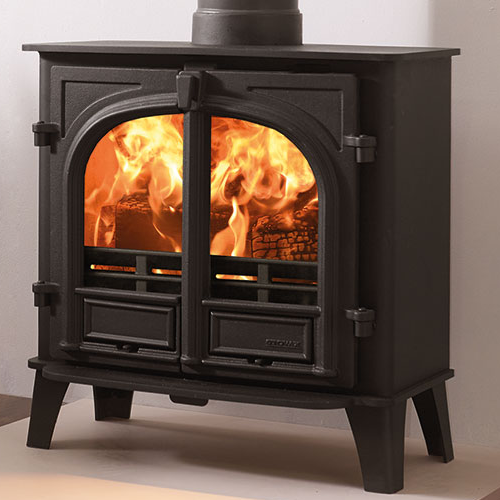 Poêle à bois rond acier noir porte vitrée - ANETO 7,6 kW