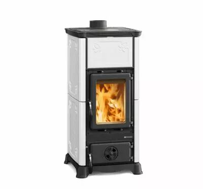 Po�le � bois Emiliana foyer fonte, rev�tement ext. en fa�ence blanc Infinity - LA NORDICA R�f. 7112603