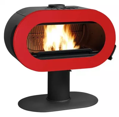 Po�le � bois FIFTY PLUS sur pied 10kW �mail Rouge - Invicta R�f. P648057