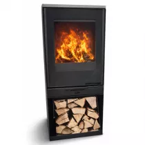 Po&ecirc;le &agrave; bois Godin Le Sada 400234 7kW Peint Noir dessus Pierre Bleue sortie dessus